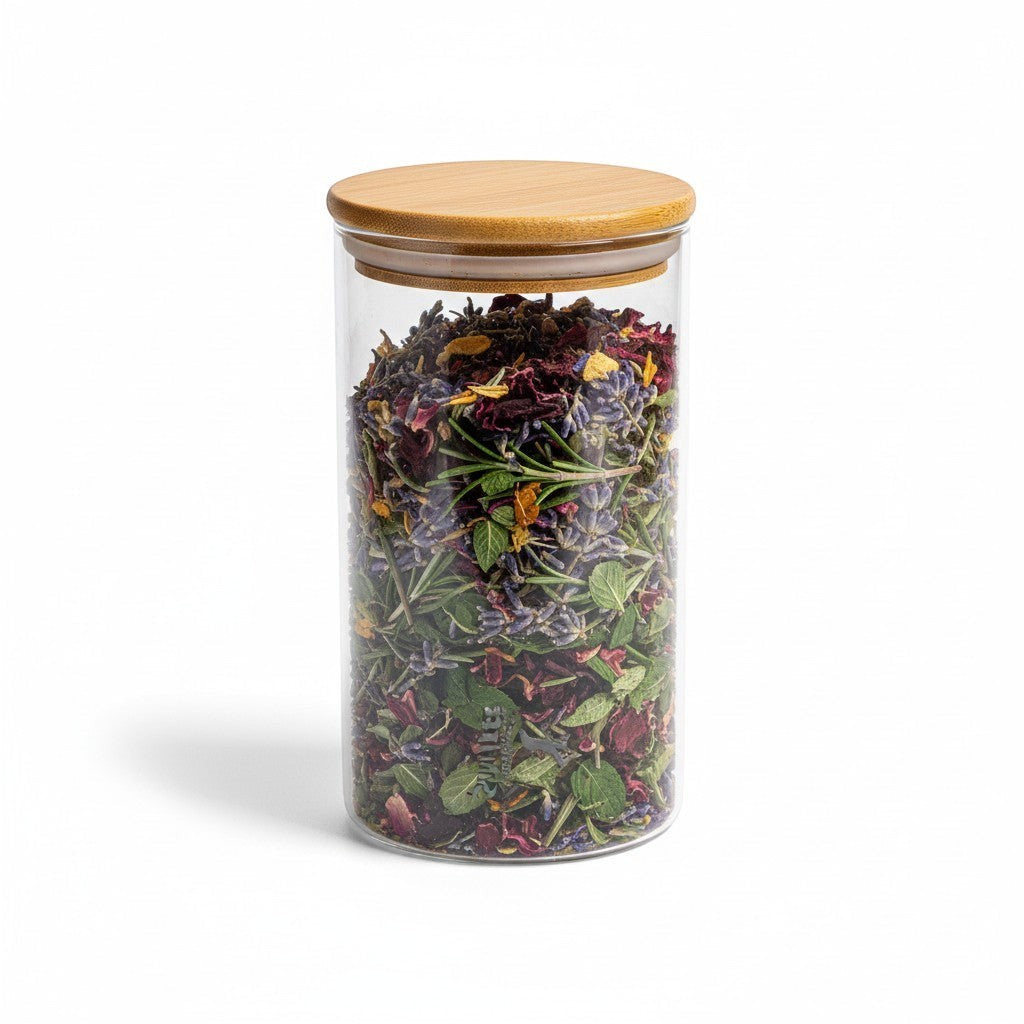برطمان زجاج فاخر بغطاء بامبو محكم – مثالي للقهوة والسكر والتوابل
