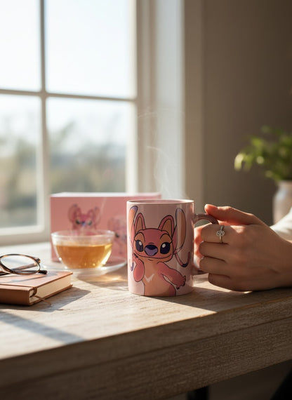 Asoula pink mug featuring Angel from Lilo & Stitch character design. Includes matching gift box.