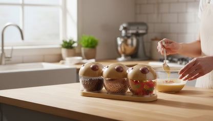 Asoula 3-piece spice jar set with cute bear-shaped yellow lids and clear plastic bases, presented on a matching yellow tray.