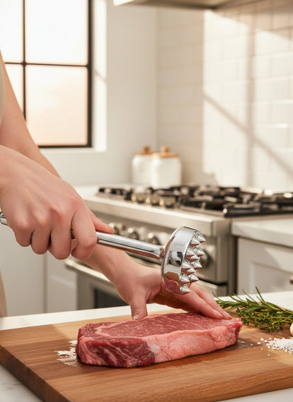 Asoula heavy-duty stainless steel meat tenderizer mallet, double-sided with flat and spiked ends for chicken, beef, and lamb.