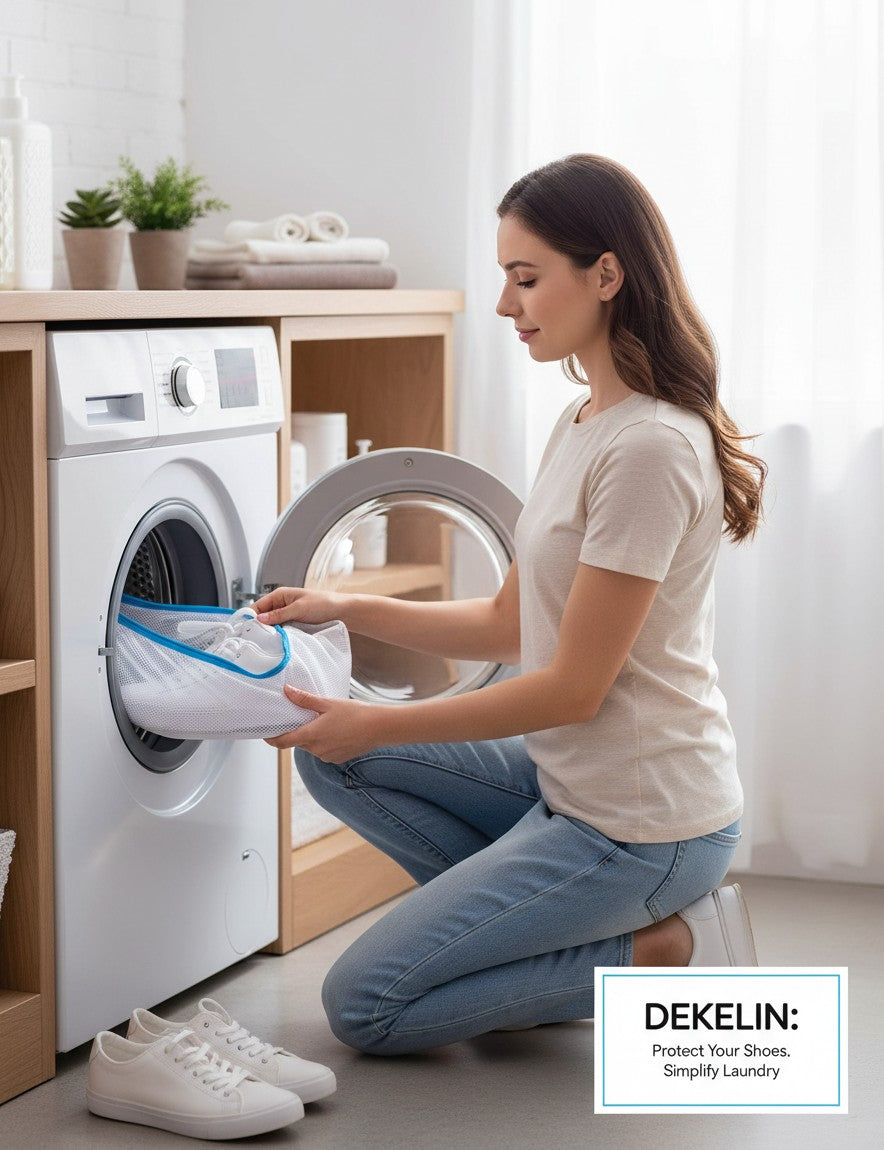 Asoula mesh shoe laundry bag with zipper, protects shoes and washing machine.