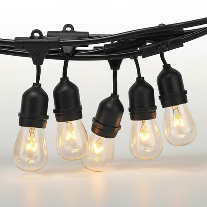 Asoula black outdoor string lights with warm Edison bulbs, waterproof for garden and patio decor.