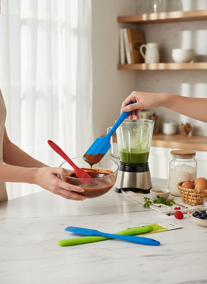 Asoula set of 3 heat-resistant silicone spatulas in red, blue, and green. Ideal for baking, scraping, and spreading.