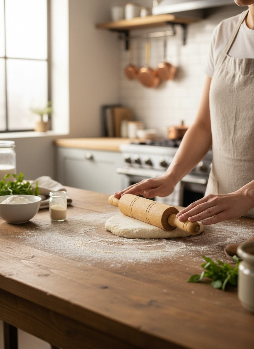 Asoula small wooden rolling pin with a comfortable grip, ideal for baking cookies, pizza, and pastries.