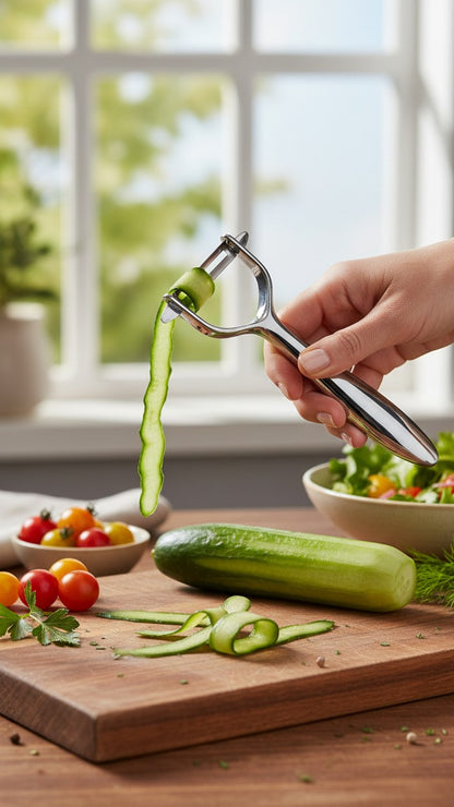 Asoula stainless steel vegetable peeler with sharp blade for fruits and potatoes.