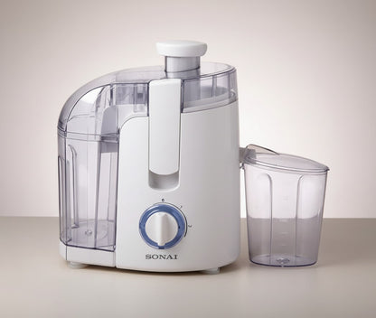 Asoula white 350W 1L juice extractor with stainless steel filter and 2 speed settings.