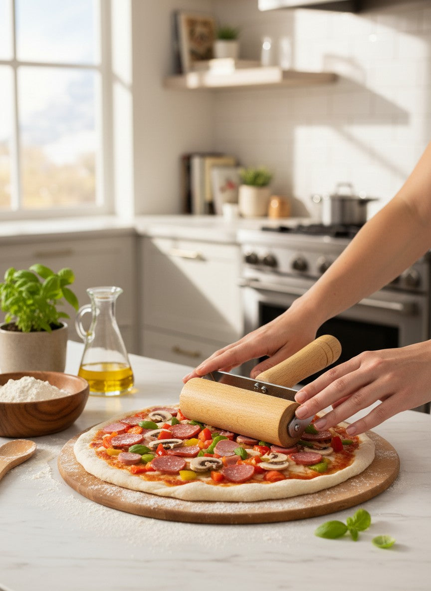 Asoula small wooden single-handle rolling pin for dough, pizza, and pastries. Natural wood.