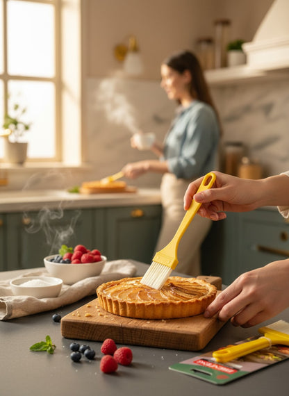 Asoula set of 4 yellow kitchen basting brushes with synthetic bristles for cooking and baking.