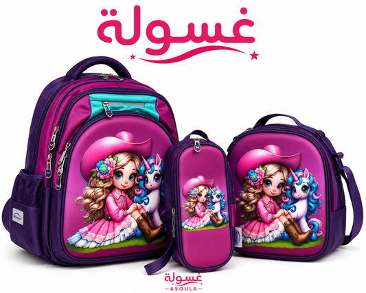 شنطة مدرسية طقم 3 قطع Momolly/ مقاس 16