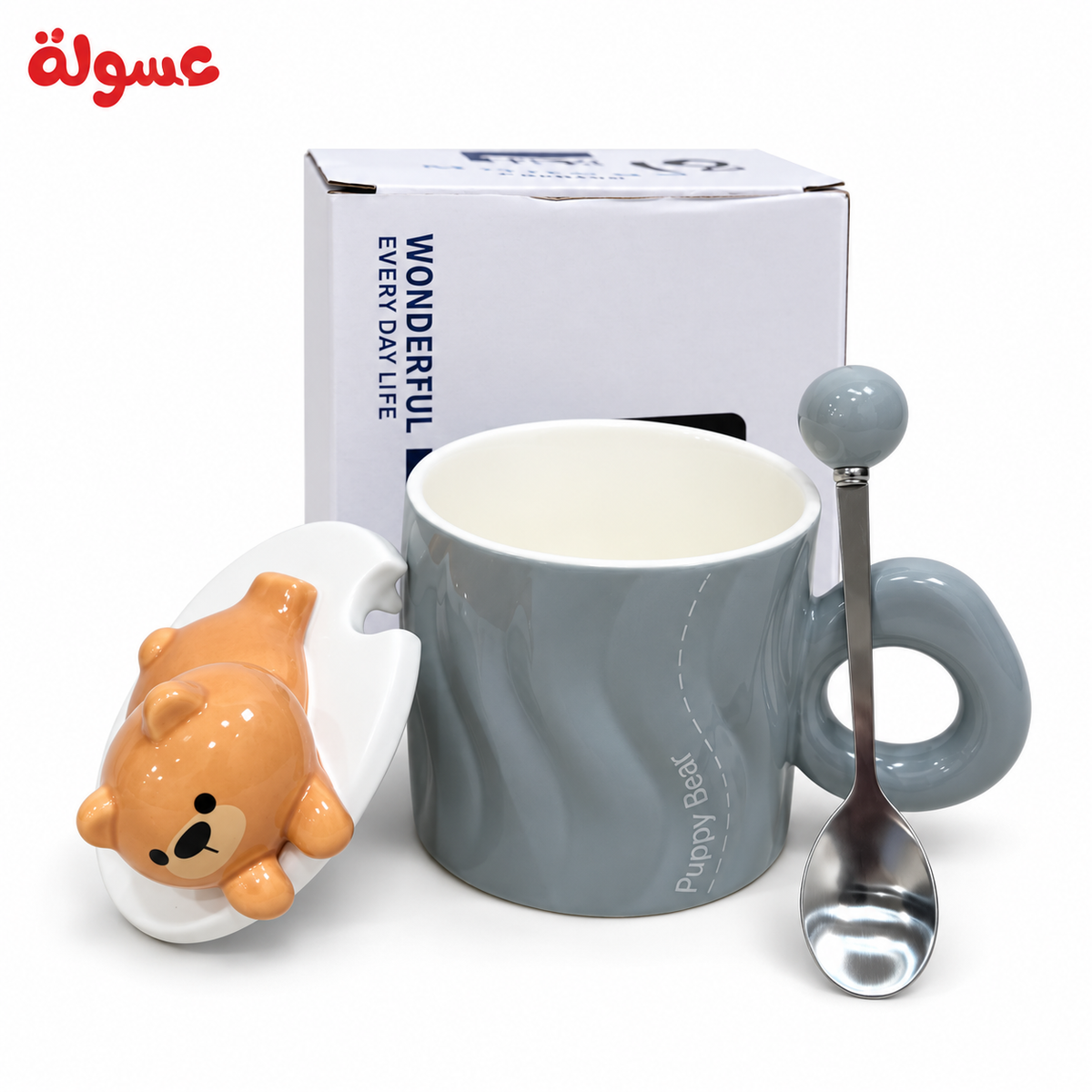 مج سيراميك على سكل دبدوب بغطاء ومعلقة