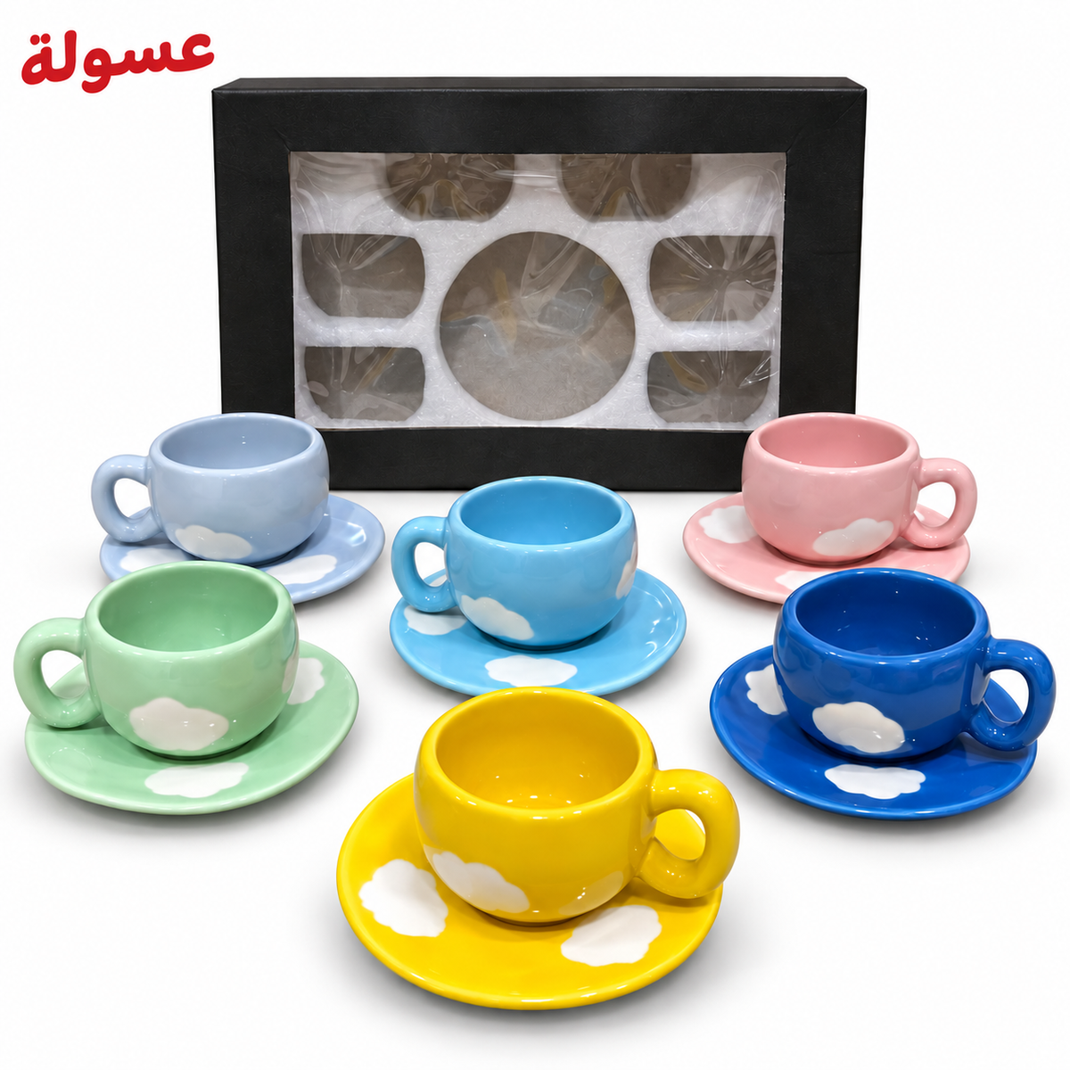 طقم قهوة 6 قطع سيراميك بتصميم سحابي