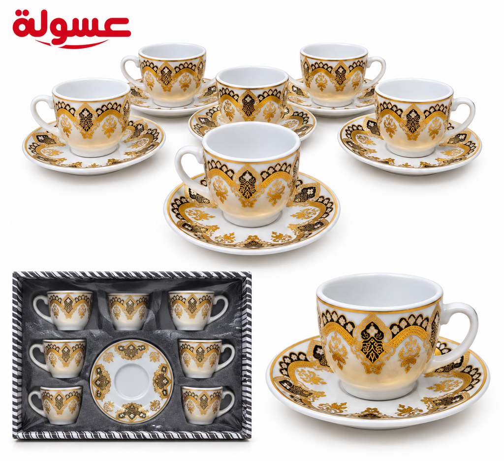 طقم قهوة بورسلين بتصميم كلاسيكي