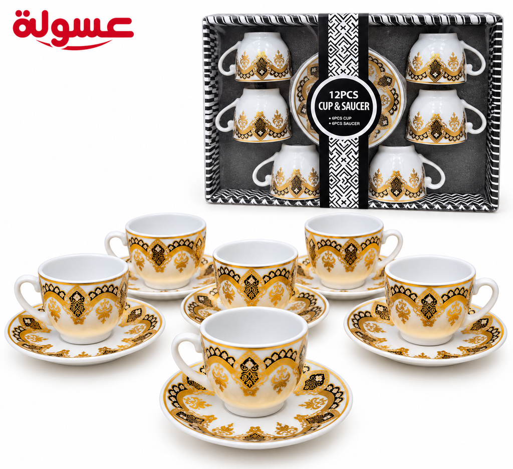 طقم قهوة بورسلين بتصميم كلاسيكي