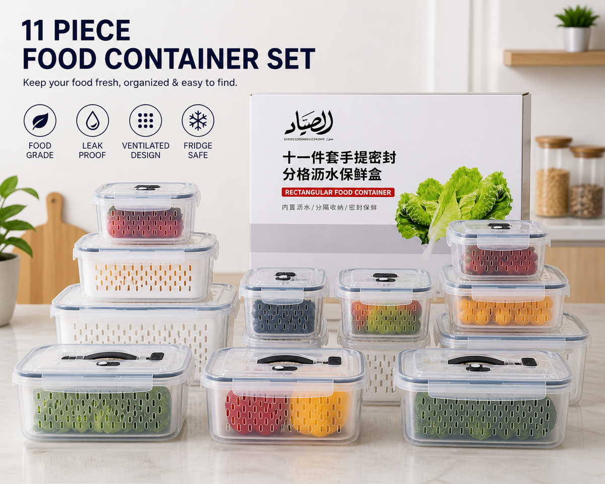 طقم علب ثلاجة مزود بمصفاة