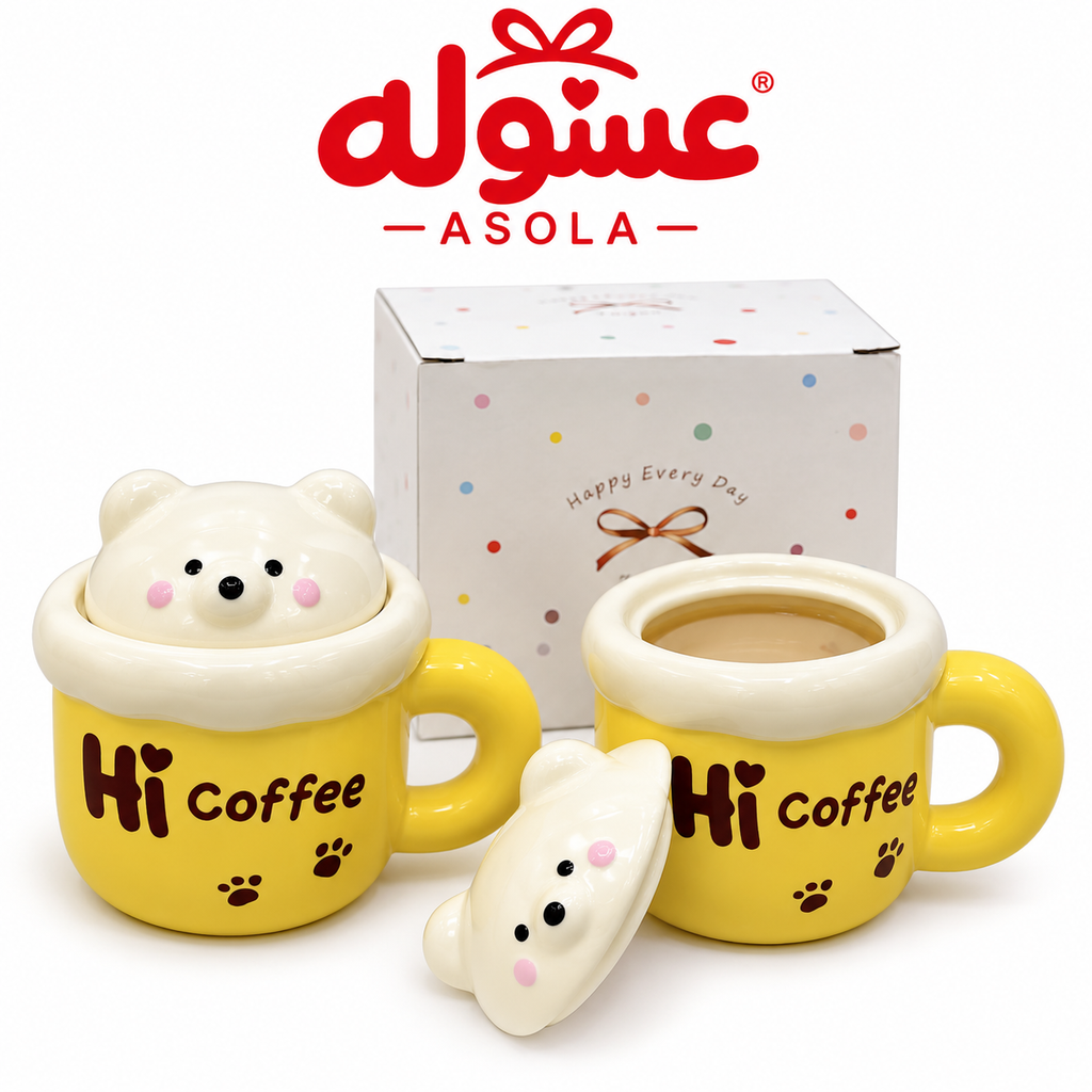 مج سيراميك بتصميم دب مع غطاء