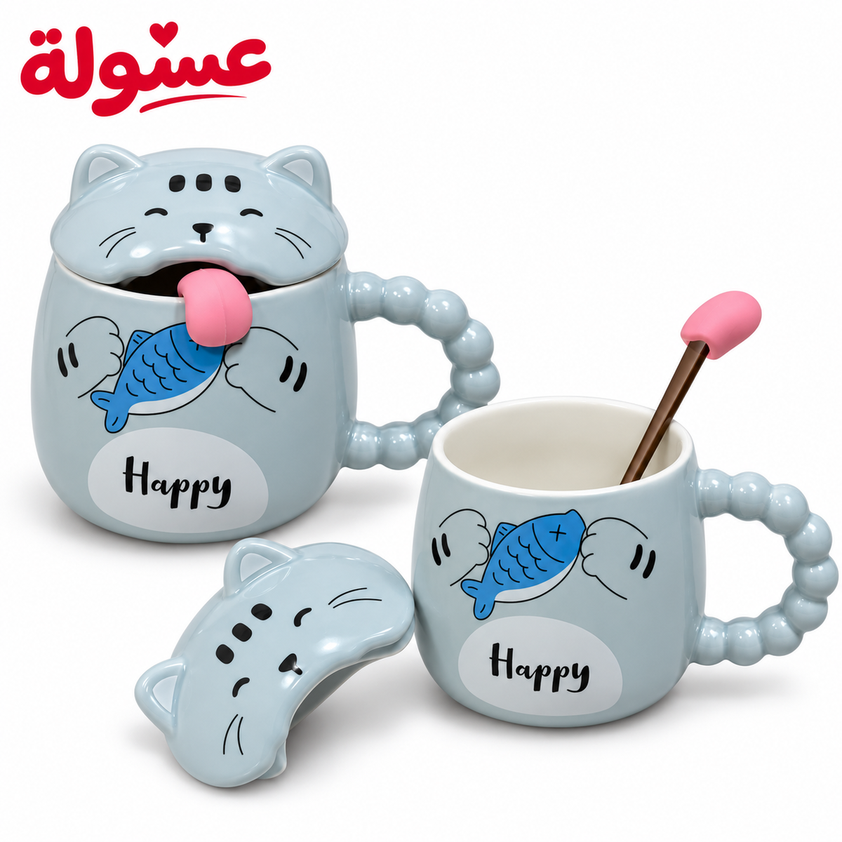 مج سيراميك بالغطاء والمعلقة