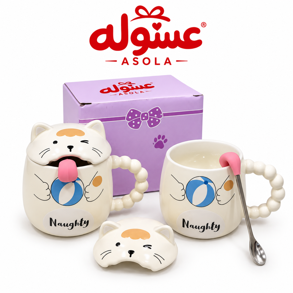 مج سيراميك بالغطاء والمعلقة